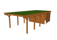 Gründach-Carport CLASSIC Holzblende mit Abstellraum (Verkleidung: Klassisches Duoprofil) - FREESE Holz 