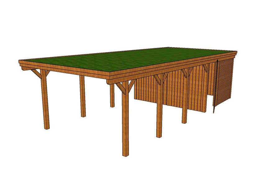 Gründach-Carport CLASSIC Holzblende mit Abstellraum (Verkleidung: Klassisches Duoprofil) - FREESE Holz 