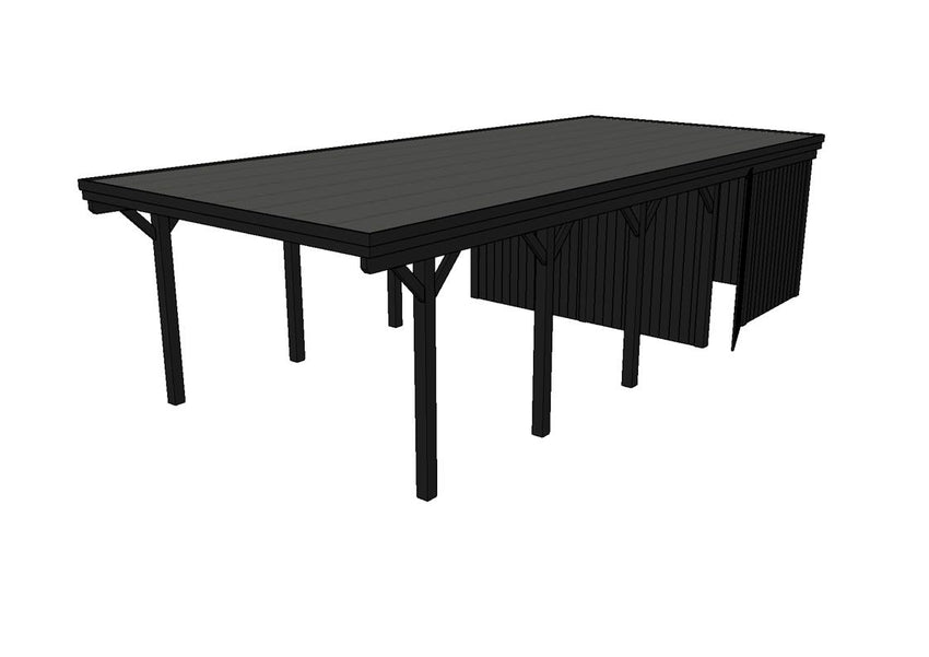 Einzel-Carport CLASSIC Holzblende mit Abstellraum (Verkleidung: Klassisches Duoprofil) - FREESE Holz 