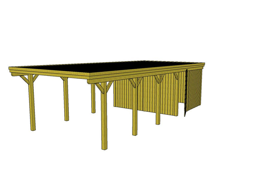 Einzel-Carport CLASSIC Holzblende mit Abstellraum (Verkleidung: Klassisches Duoprofil) - FREESE Holz 