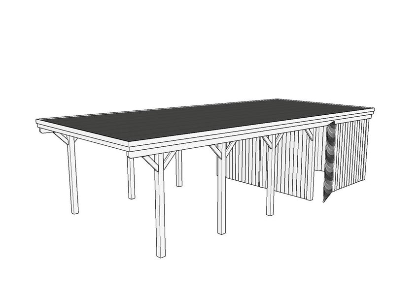 Einzel-Carport CLASSIC Holzblende mit Abstellraum (Verkleidung: Klassisches Duoprofil) - FREESE Holz 