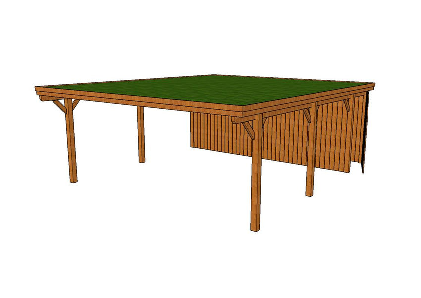 Gründach-Carport CLASSIC Holzblende mit Abstellraum (Verkleidung: Klassisches Duoprofil) - FREESE Holz 