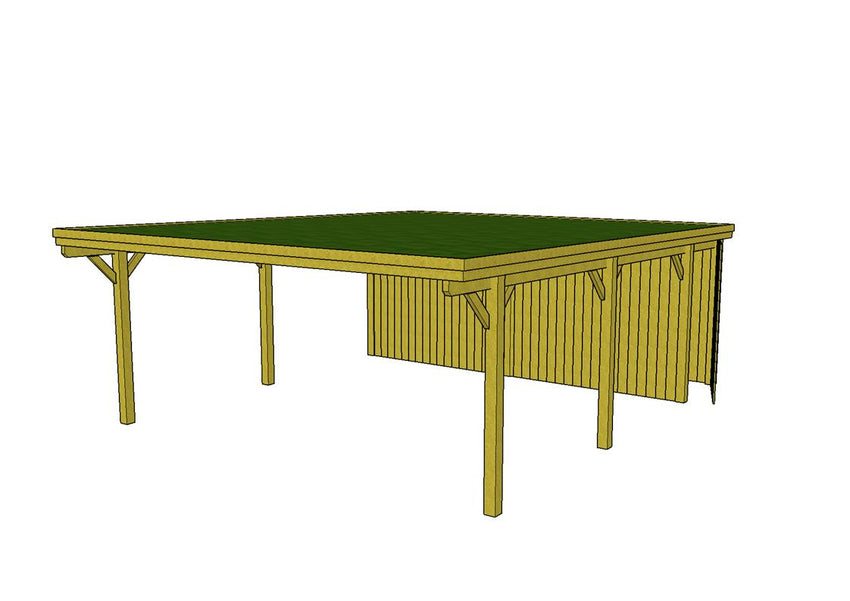 Gründach-Carport CLASSIC Holzblende mit Abstellraum (Verkleidung: Klassisches Duoprofil) - FREESE Holz 