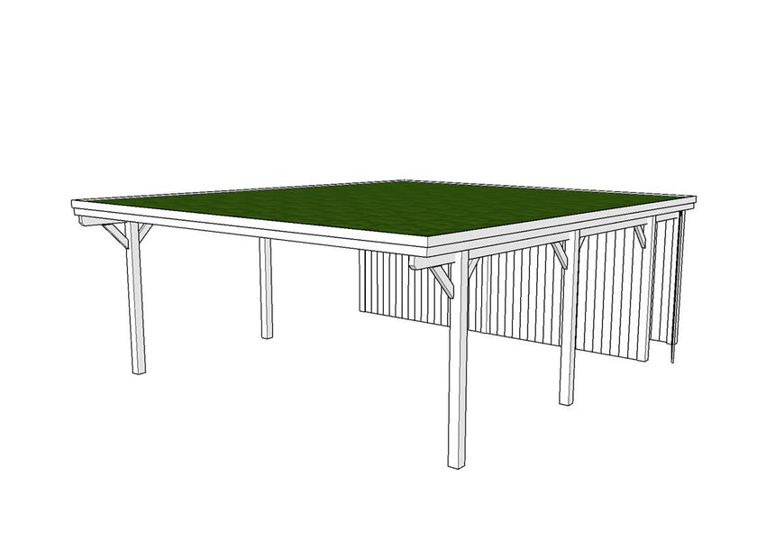 Gründach-Carport CLASSIC Holzblende mit Abstellraum (Verkleidung: Klassisches Duoprofil) - FREESE Holz 