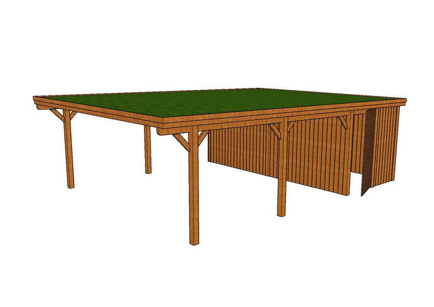 Gründach-Carport CLASSIC Holzblende mit Abstellraum (Verkleidung: Klassisches Duoprofil)