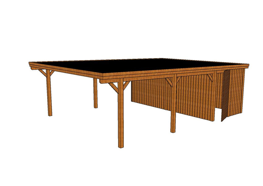 Doppelcarport CLASSIC Holzblende mit Abstellraum (Verkleidung: Klassisches Duoprofil) - FREESE Holz 