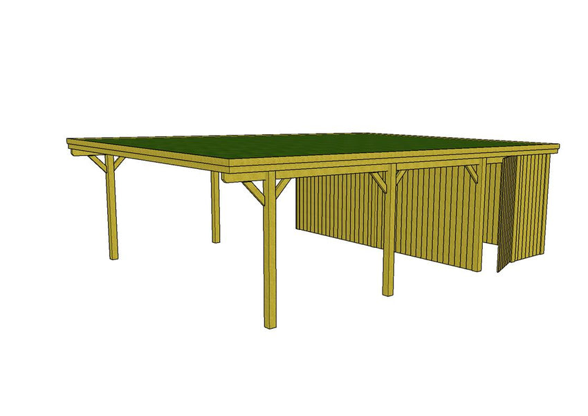 Gründach-Carport CLASSIC Holzblende mit Abstellraum (Verkleidung: Klassisches Duoprofil) - FREESE Holz 