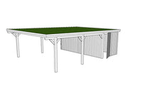 Gründach-Carport CLASSIC Holzblende mit Abstellraum (Verkleidung: Klassisches Duoprofil) - FREESE Holz 