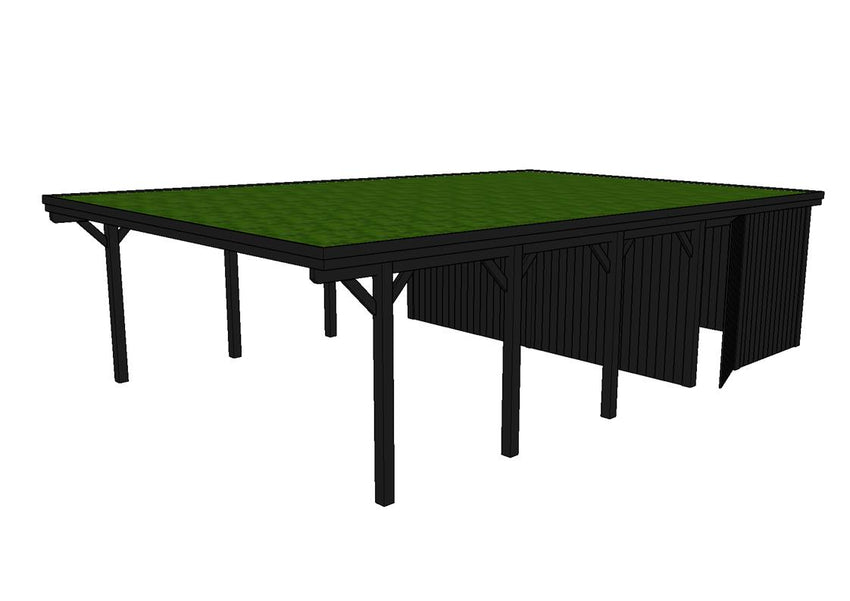 Gründach-Carport CLASSIC Holzblende mit Abstellraum (Verkleidung: Klassisches Duoprofil) - FREESE Holz 