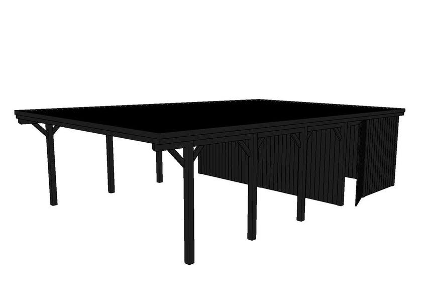 Doppelcarport CLASSIC Holzblende mit Abstellraum (Verkleidung: Klassisches Duoprofil) - FREESE Holz 