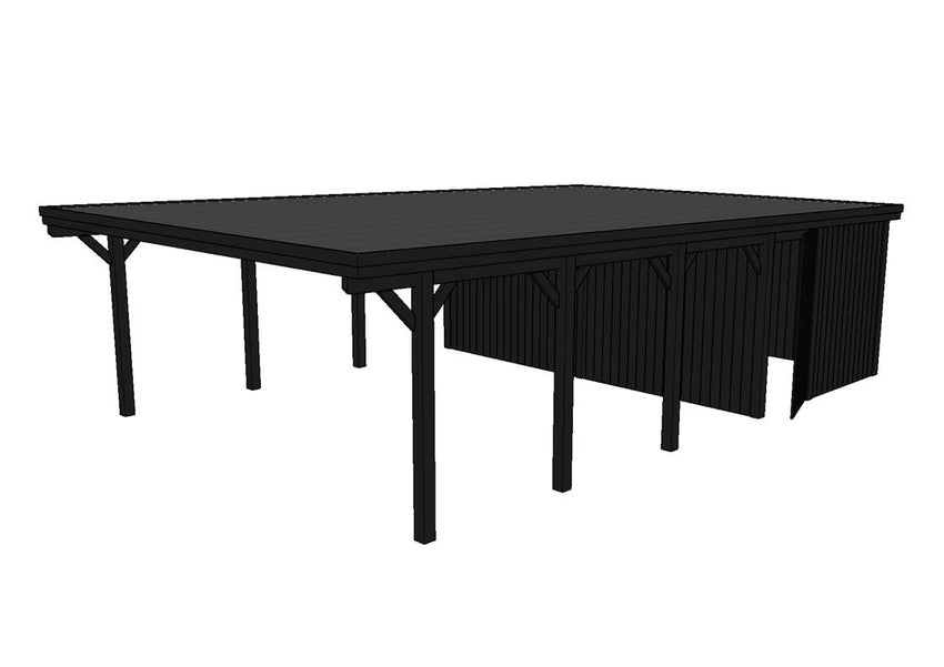 Doppelcarport CLASSIC Holzblende mit Abstellraum (Verkleidung: Klassisches Duoprofil) - FREESE Holz 