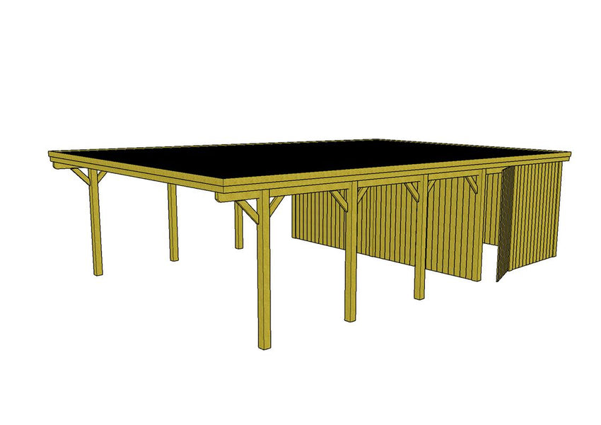 Doppelcarport CLASSIC Holzblende mit Abstellraum (Verkleidung: Klassisches Duoprofil) - FREESE Holz 