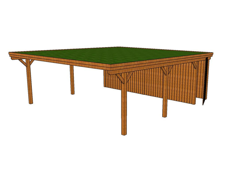 Gründach-Carport CLASSIC Holzblende mit Abstellraum (Verkleidung: Klassisches Duoprofil) - FREESE Holz 