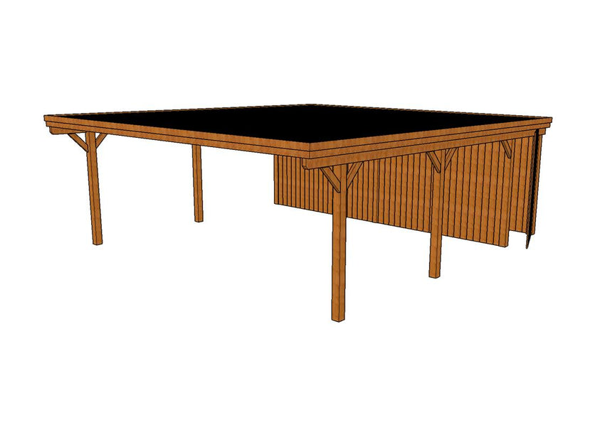 Doppelcarport CLASSIC Holzblende mit Abstellraum (Verkleidung: Klassisches Duoprofil) - FREESE Holz 