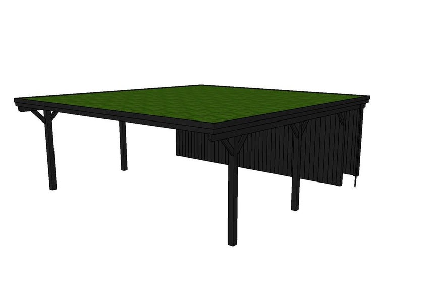 Gründach-Carport CLASSIC Holzblende mit Abstellraum (Verkleidung: Klassisches Duoprofil) - FREESE Holz 