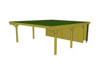 Gründach-Carport CLASSIC Holzblende mit Abstellraum (Verkleidung: Klassisches Duoprofil) - FREESE Holz 