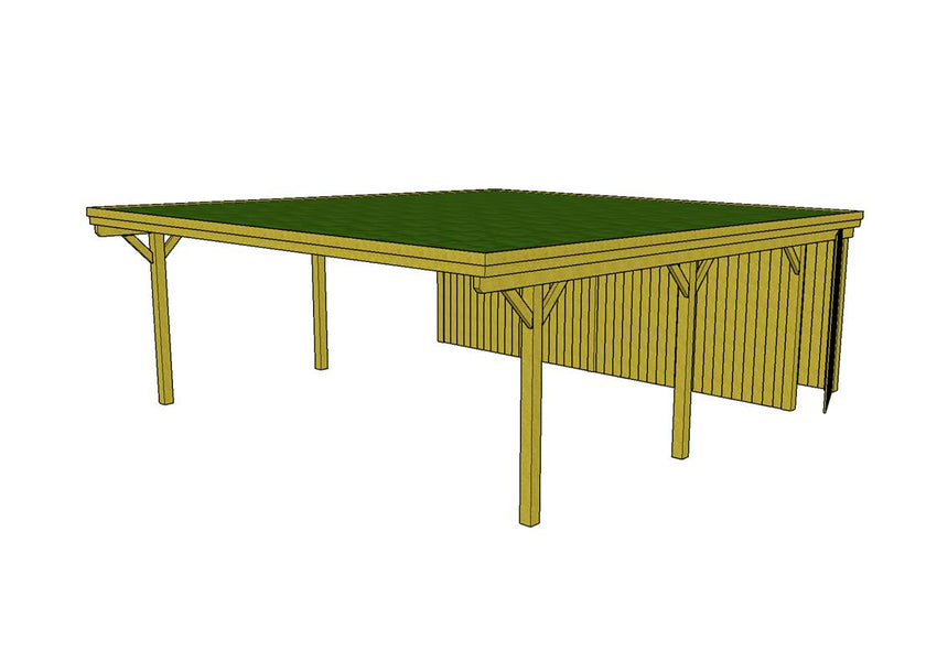 Gründach-Carport CLASSIC Holzblende mit Abstellraum (Verkleidung: Klassisches Duoprofil) - FREESE Holz 