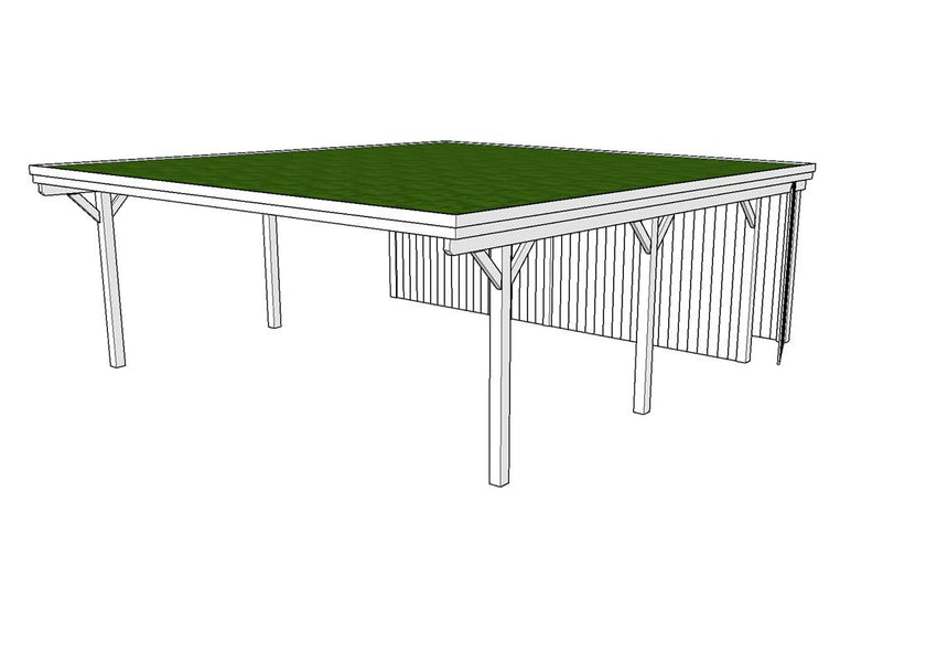Gründach-Carport CLASSIC Holzblende mit Abstellraum (Verkleidung: Klassisches Duoprofil) - FREESE Holz 