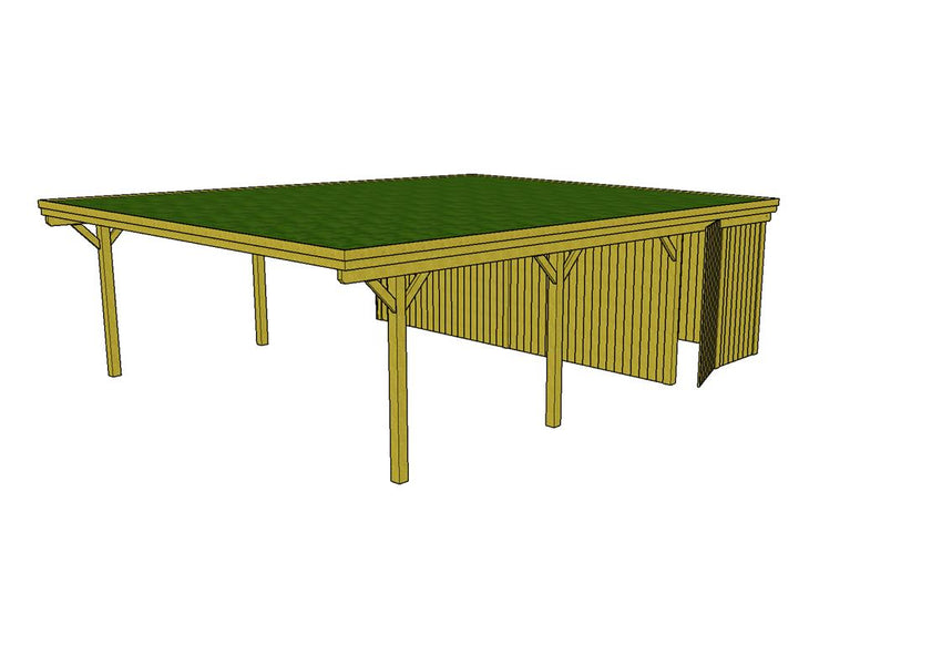 Gründach-Carport CLASSIC Holzblende mit Abstellraum (Verkleidung: Klassisches Duoprofil) - FREESE Holz 