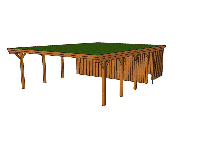 Gründach-Carport CLASSIC Holzblende mit Abstellraum (Verkleidung: Klassisches Duoprofil) - FREESE Holz 