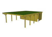 Gründach-Carport CLASSIC Holzblende mit Abstellraum (Verkleidung: Klassisches Duoprofil) - FREESE Holz 