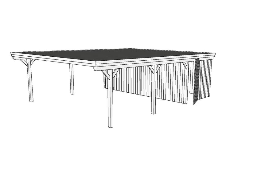 Doppelcarport CLASSIC Holzblende mit Abstellraum (Verkleidung: Klassisches Duoprofil) - FREESE Holz 