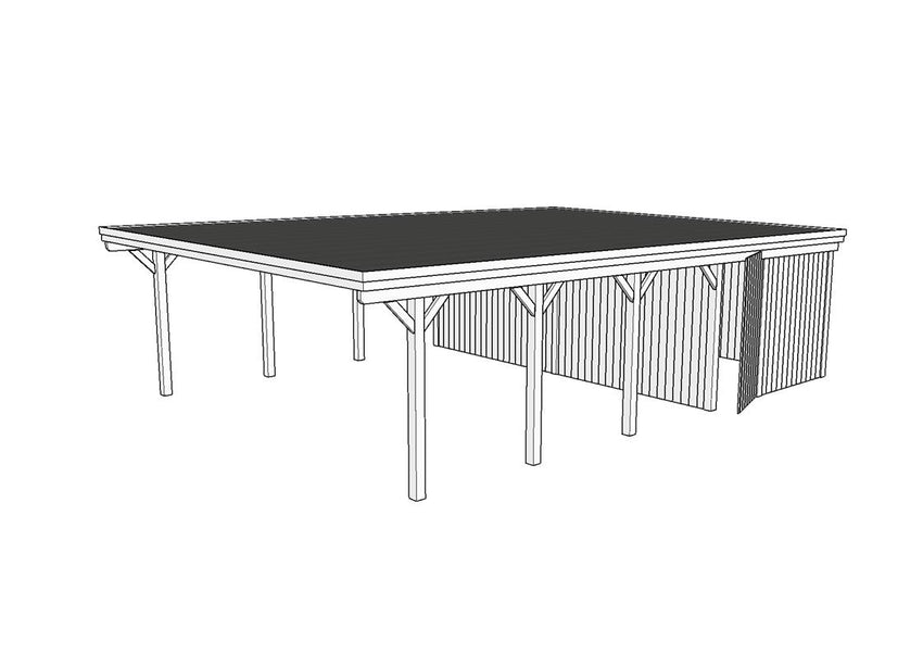 Doppelcarport CLASSIC Holzblende mit Abstellraum (Verkleidung: Klassisches Duoprofil) - FREESE Holz 