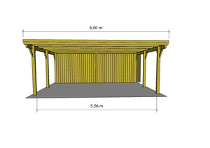 Gründach-Carport CLASSIC Holzblende mit Abstellraum (Verkleidung: Klassisches Duoprofil) - FREESE Holz 