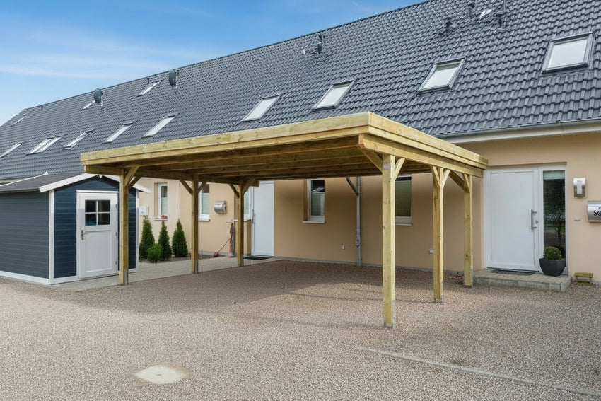 Gründach-Carport CLASSIC mit Holzblende - FREESE Holz 