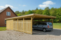 Doppelcarport CLASSIC Holzblende mit Abstellraum (Verkleidung: Klassisches Duoprofil) - FREESE Holz 
