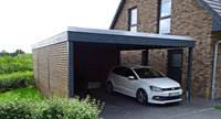 Modernes Gründach-Carport KLARE LINIE mit Abstellraum (Doppelcarport) - FREESE Holz 