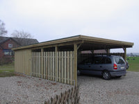 Doppelcarport CLASSIC Holzblende mit Abstellraum (Verkleidung: Klassisches Duoprofil) - FREESE Holz 