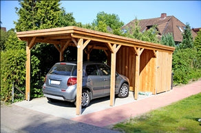 Einzel-Carport CLASSIC Holzblende mit Abstellraum (Verkleidung: Klassisches Duoprofil)