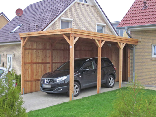 Gründach-Carport CLASSIC mit Holzblende