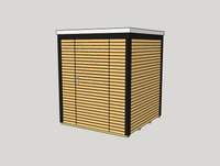 Technische Skizze eines modernen Gartenhauses mit horizontaler Rhombusschalung, dunklen Rahmen und flachem Dach