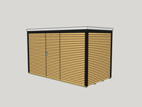 Technische Skizze eines modernen Gartenhauses mit horizontaler Rhombusschalung, dunklen Rahmen und flachem Dach