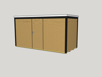 Technische Skizze eines modernen Gartenhauses mit horizontaler Rhombusschalung, dunklen Rahmen und flachem Dach