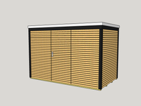 Technische Skizze eines modernen Gartenhauses mit horizontaler Rhombusschalung, dunklen Rahmen und flachem Dach