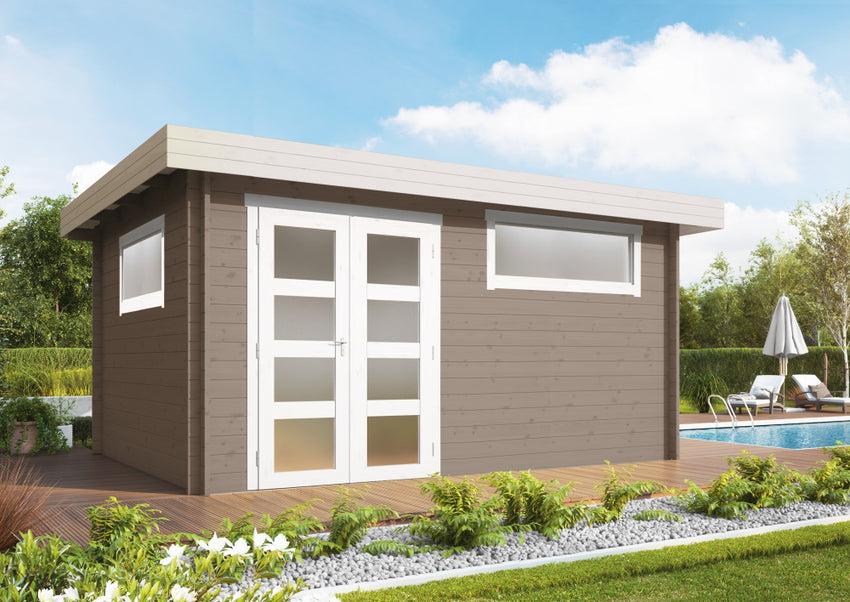 Holz-Gartenhaus Levke in hellgrau von WOLFF FINNHAUS - FREESE Holz 