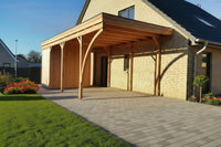 Gründach-Carport CLASSIC Holzblende mit Abstellraum (Verkleidung: Klassisches Duoprofil) - FREESE Holz 