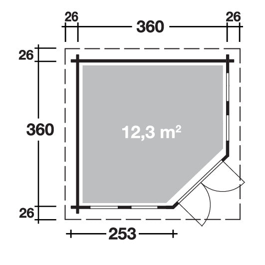 Grundriss Holz-Gartenhaus Kira von WOLFF FINNHAUS (44 mm Wandstärke) - FREESE Holz 