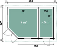 Grundriss Holz-Gartenhaus Menja 4530/ 2-Raum von WOLFF FINNHAUS - FREESE Holz 