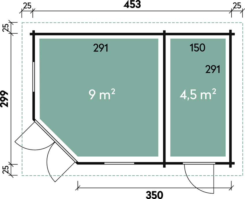 Grundriss Holz-Gartenhaus Menja 4530/ 2-Raum von WOLFF FINNHAUS - FREESE Holz 
