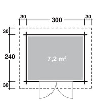 Grundriss Holz-Gartenhaus Pia 3024 von WOLFF FINNHAUS in 5 Türvarianten - FREESE Holz 