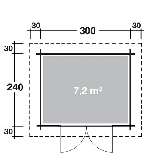Grundriss Holz-Gartenhaus Pia 3024 von WOLFF FINNHAUS in 5 Türvarianten - FREESE Holz 