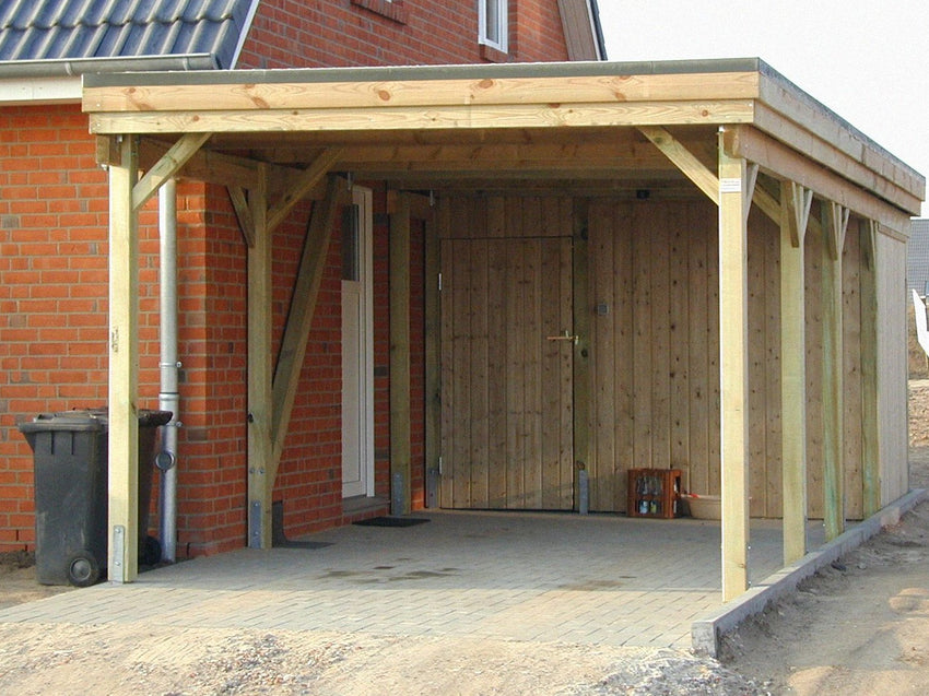 Einzel-Carport CLASSIC Holzblende mit Abstellraum (Verkleidung: Klassisches Duoprofil) - FREESE Holz 