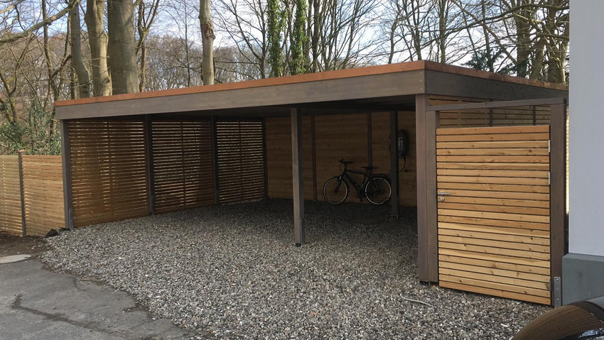 Modernes Gründach-Carport KLARE LINIE ohne Abstellraum (Doppelcarport) - FREESE Holz 