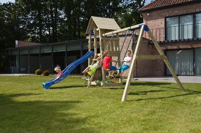 BLUE RABBIT Spielturm Belvedere mit Ergänzung @swing und Rutsche - FREESE Holz 